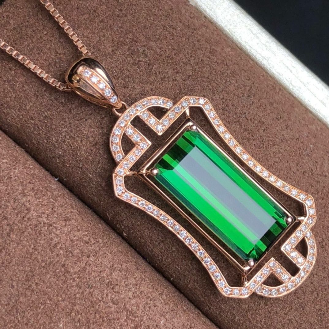 14k Gold 4.35 Ct Natural Tourmaline & Diamond Pendant( Without Chain ) - 5