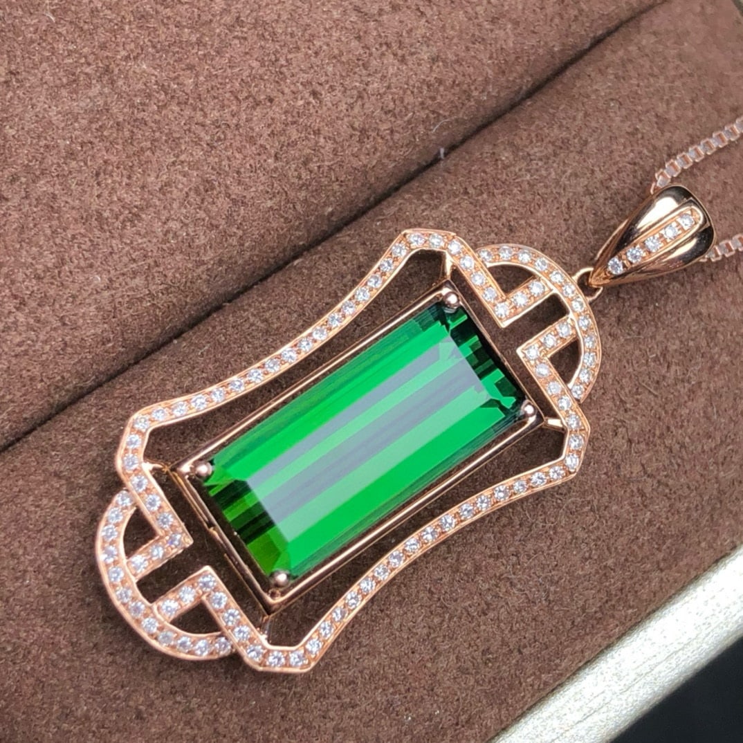 14k Gold 4.35 Ct Natural Tourmaline & Diamond Pendant( Without Chain ) - 6