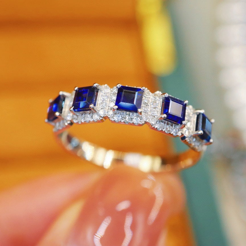 14k Gold 1.23 Ctw Vivid Blue Natural Sapphire & Diamond Ring - 2