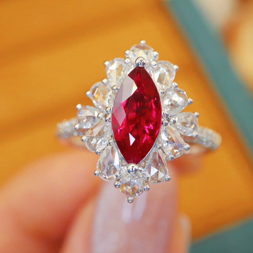 14k Gold 1.85 Ctw Natural Ruby & Diamond Ring/pendant( Without Chain ): Ref:230940034 // gold content:14k gold // ring size:7. 25us // // main gemstone:ruby // shape:marquise // carat weight:1. 13ct // color:pigeonblood red // treatment:natural // // adjacent gemstone