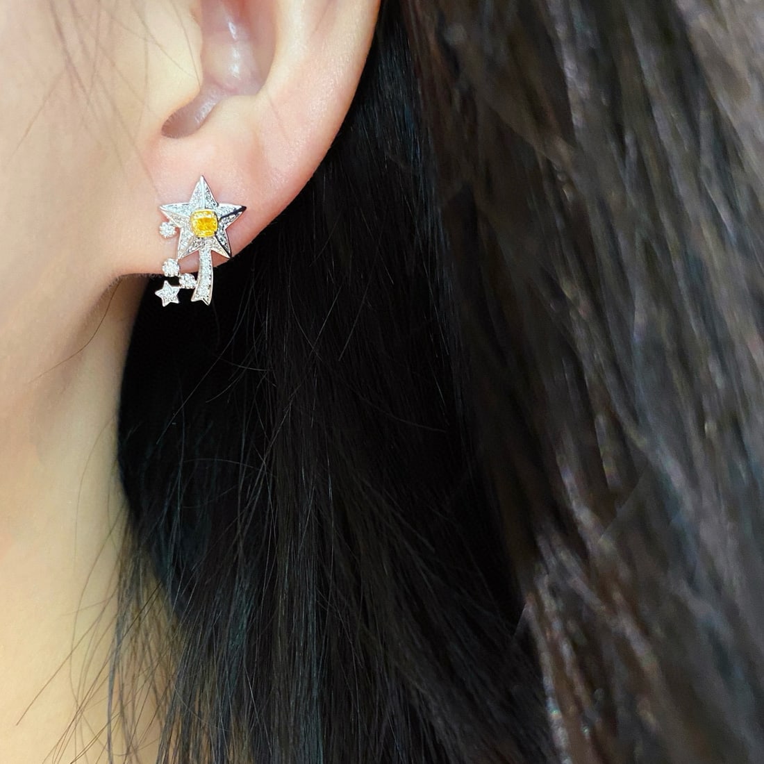 14k Gold 0.48 Ctw Natural Yellow Diamond & Diamond Earrings - 2