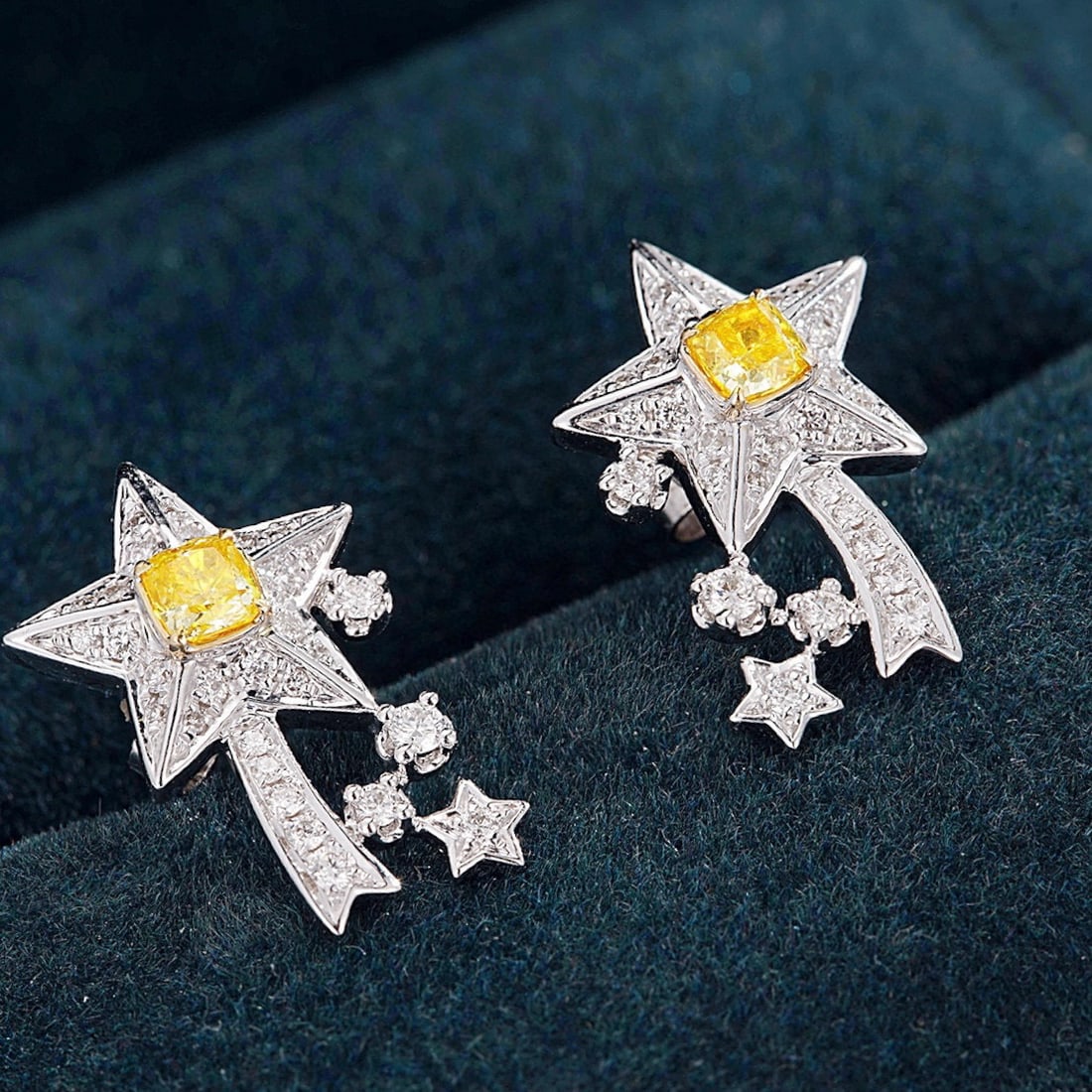 14k Gold 0.48 Ctw Natural Yellow Diamond & Diamond Earrings - 4