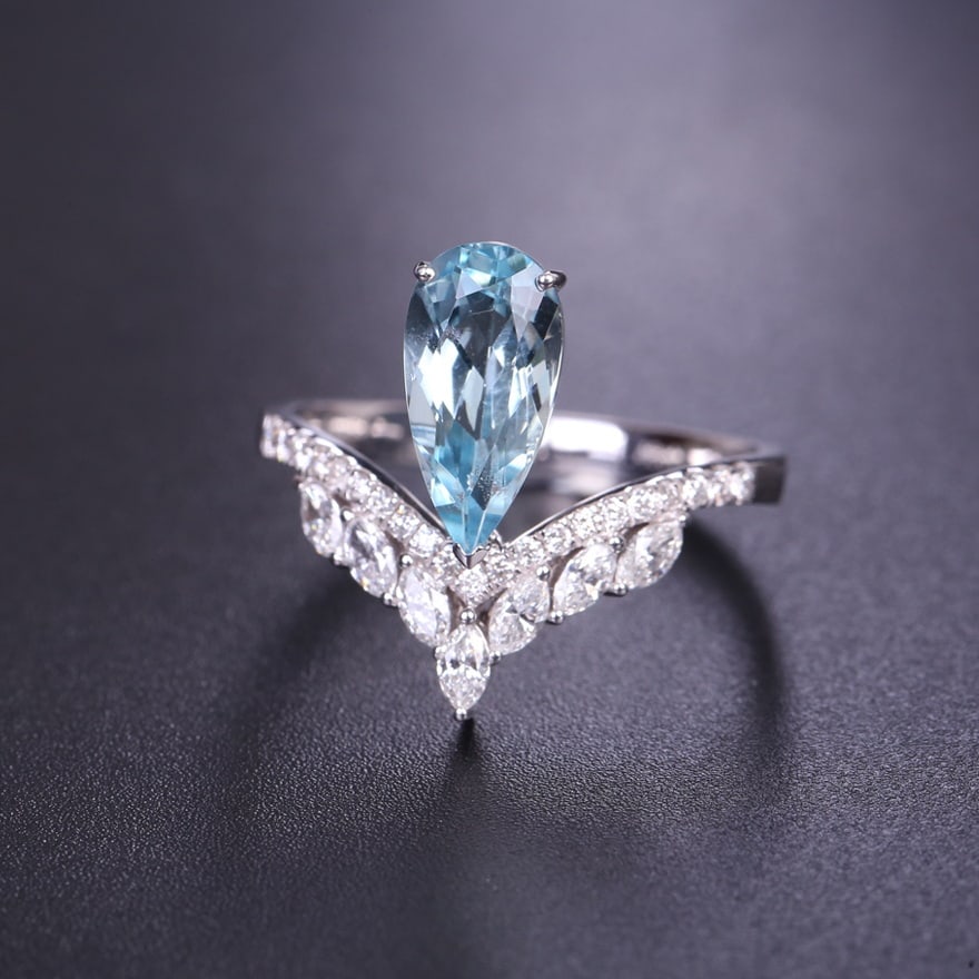 14k Gold 1.86 Ctw Natural Aquamarine & Diamond Ring - 2