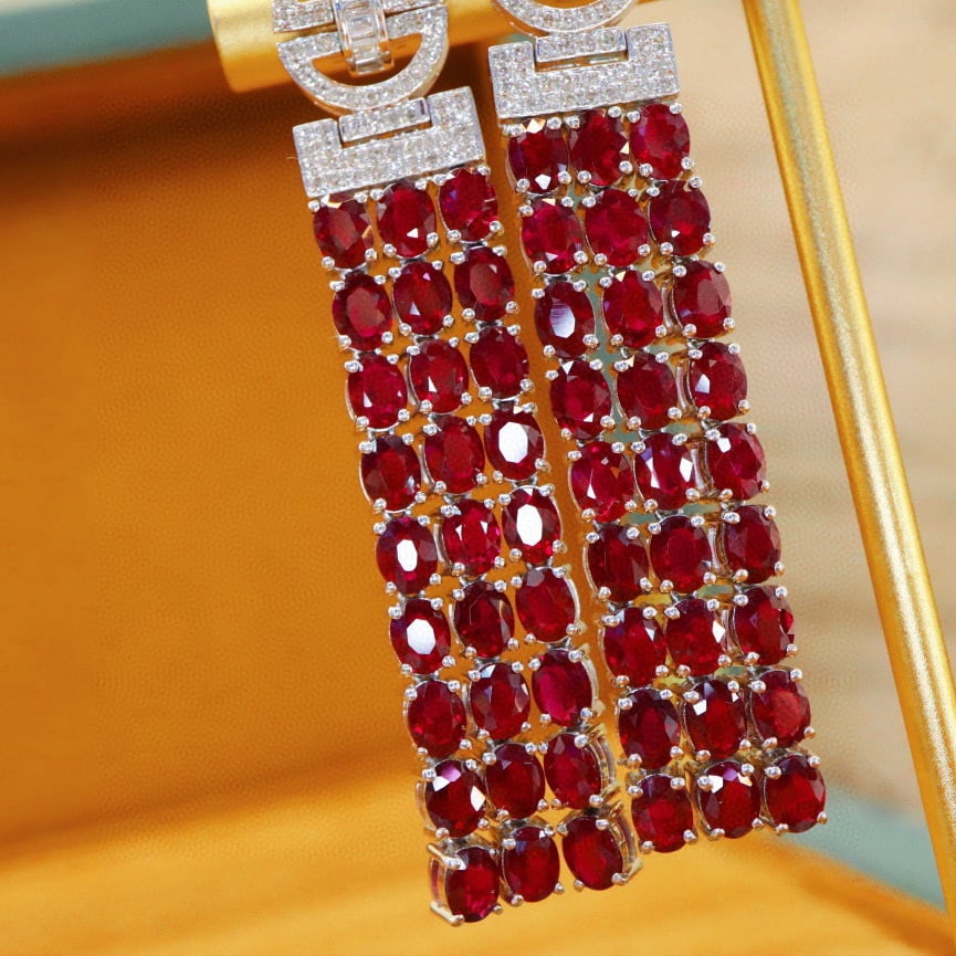 14k Gold 11.74 Ctw Natural Ruby & Diamond Earrings - 3