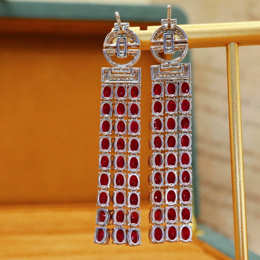 14k Gold 11.74 Ctw Natural Ruby & Diamond Earrings - 4