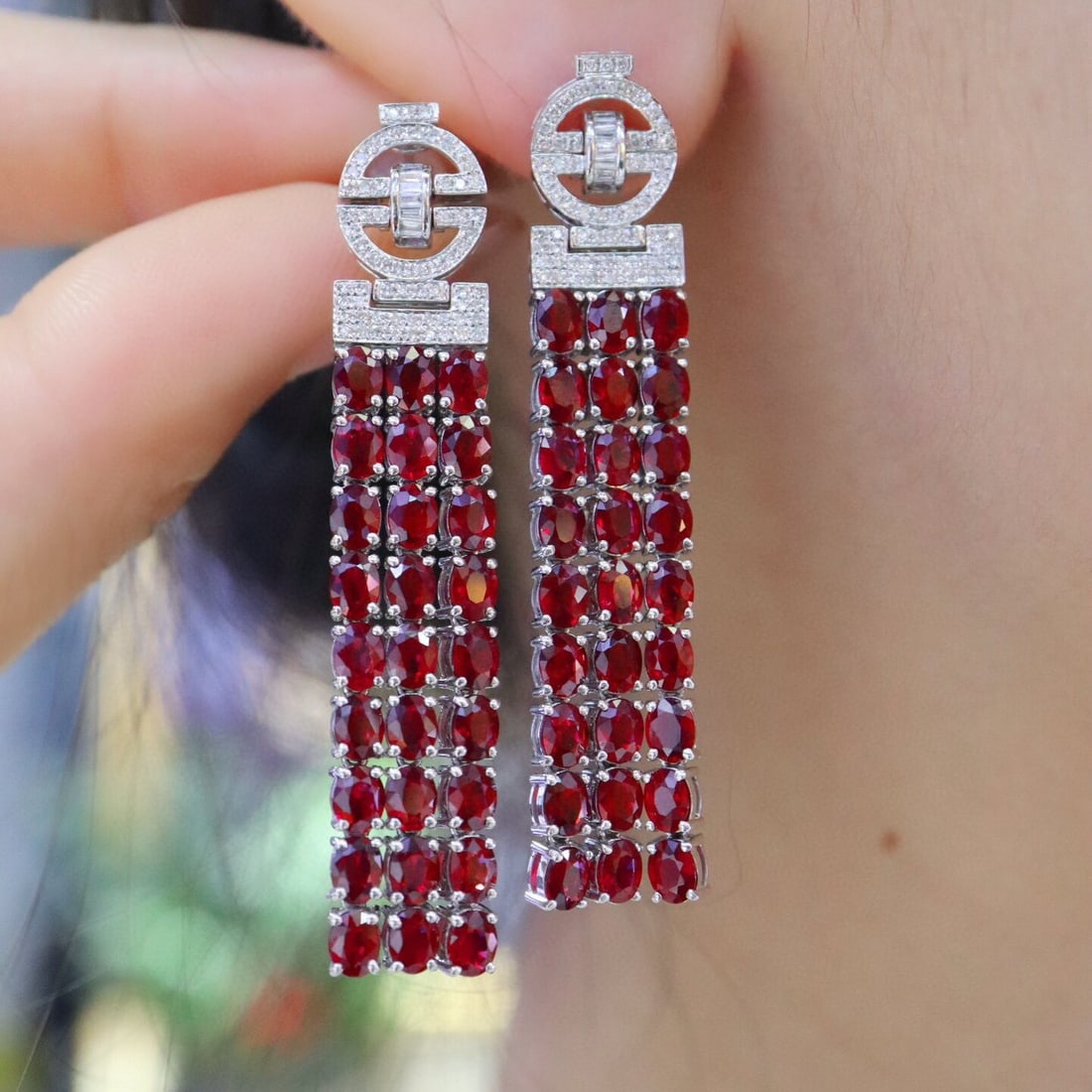 14k Gold 11.74 Ctw Natural Ruby & Diamond Earrings - 5