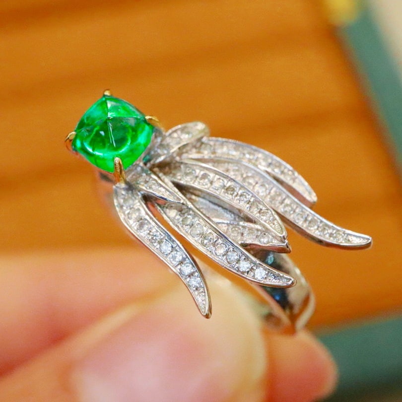 14k Gold 0.73 Ctw Vivid Green Natural Emerald & Diamond Ring - 2