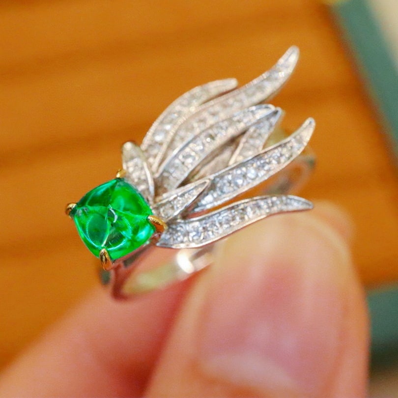 14k Gold 0.73 Ctw Vivid Green Natural Emerald & Diamond Ring - 3