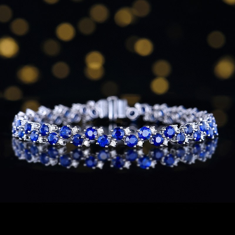 14k Gold 9.76 Ctw Natural Sapphire & Diamond Bracelet: Ref:230940046 // gold content:14k gold // main gemstone:sapphire // shape:round // carat weight:9. 26ct // color:royal blue // treatment:natural // cut grade:g // // adjacent gemstone 2 : diamond // n