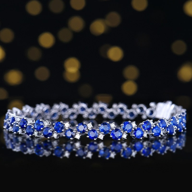 14k Gold 9.76 Ctw Natural Sapphire & Diamond Bracelet - 2
