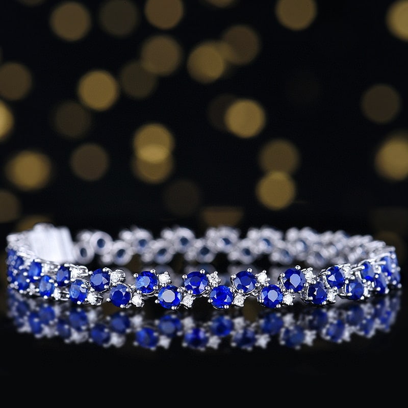 14k Gold 9.76 Ctw Natural Sapphire & Diamond Bracelet - 3