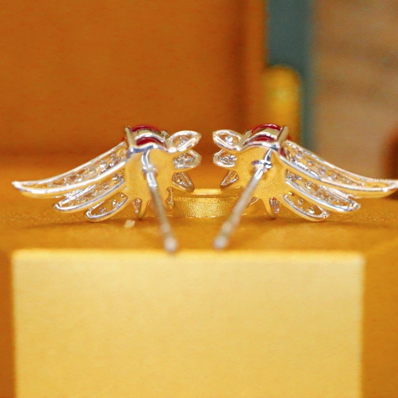 14k Gold 0.75 Ctw Natural Ruby & Diamond Earrings - 4