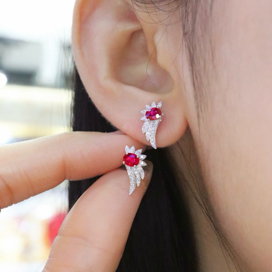 14k Gold 0.75 Ctw Natural Ruby & Diamond Earrings - 5