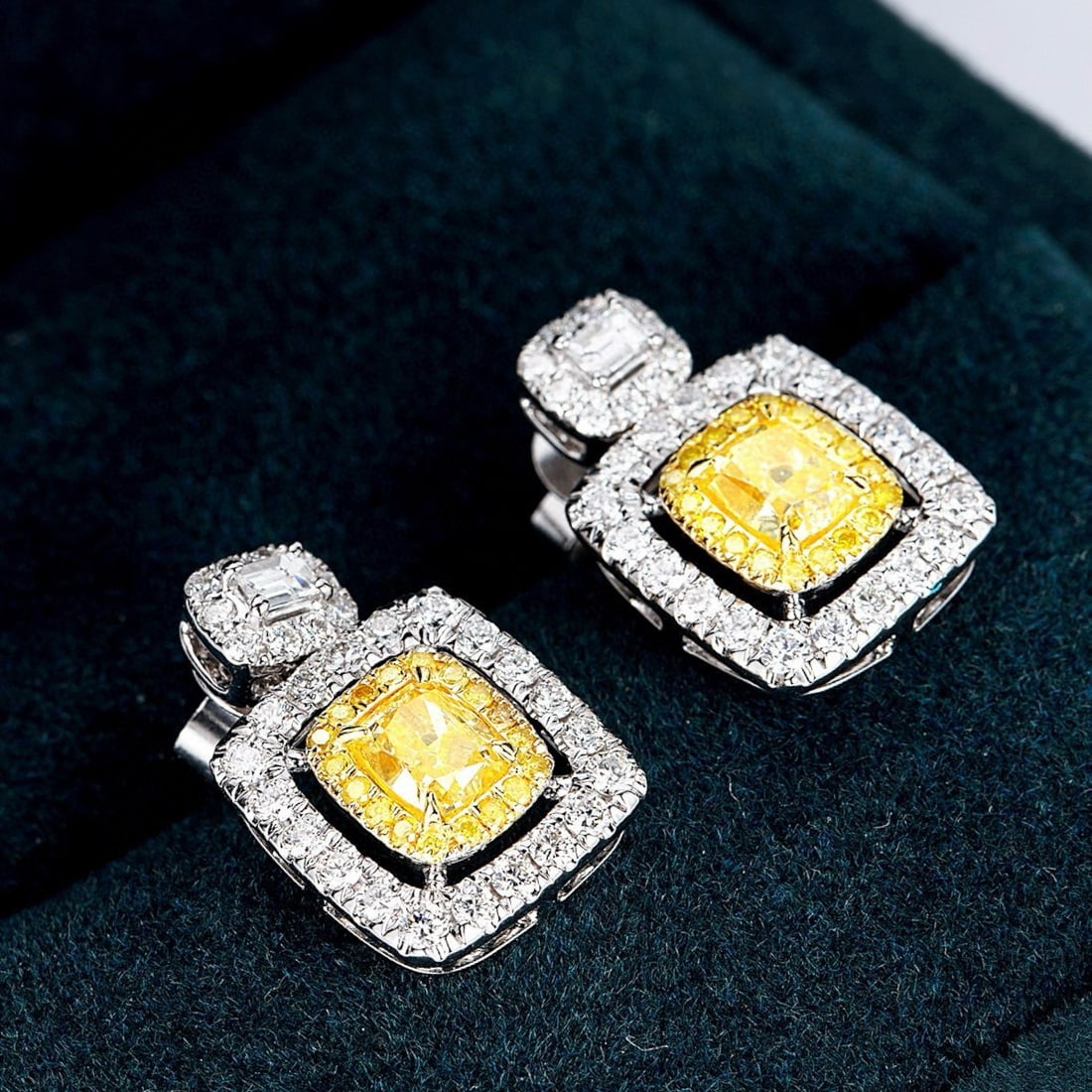 14k Gold 1.95 Ctw Natural Yellow Diamond & Diamond Earrings - 2