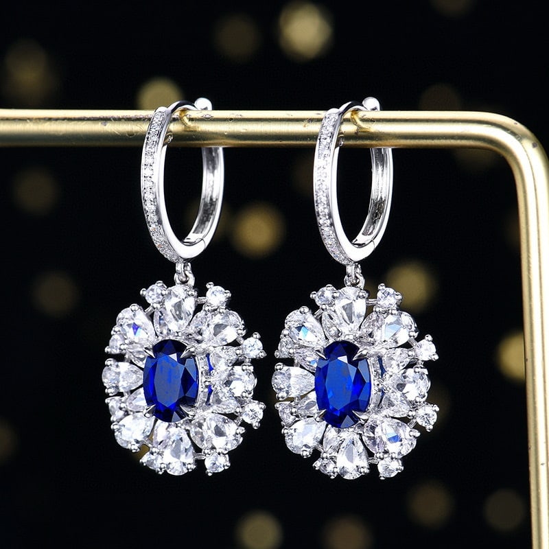 14k Gold 1.98 Ctw Natural Sapphire & Diamond Earrings - 2