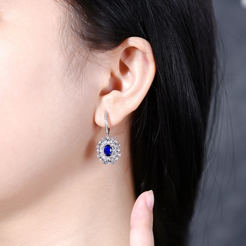 14k Gold 1.98 Ctw Natural Sapphire & Diamond Earrings - 6