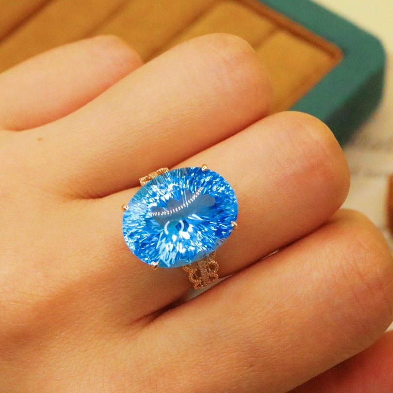 14k Gold 15.75 Ctw Natural Topaz & Diamond Ring - 6