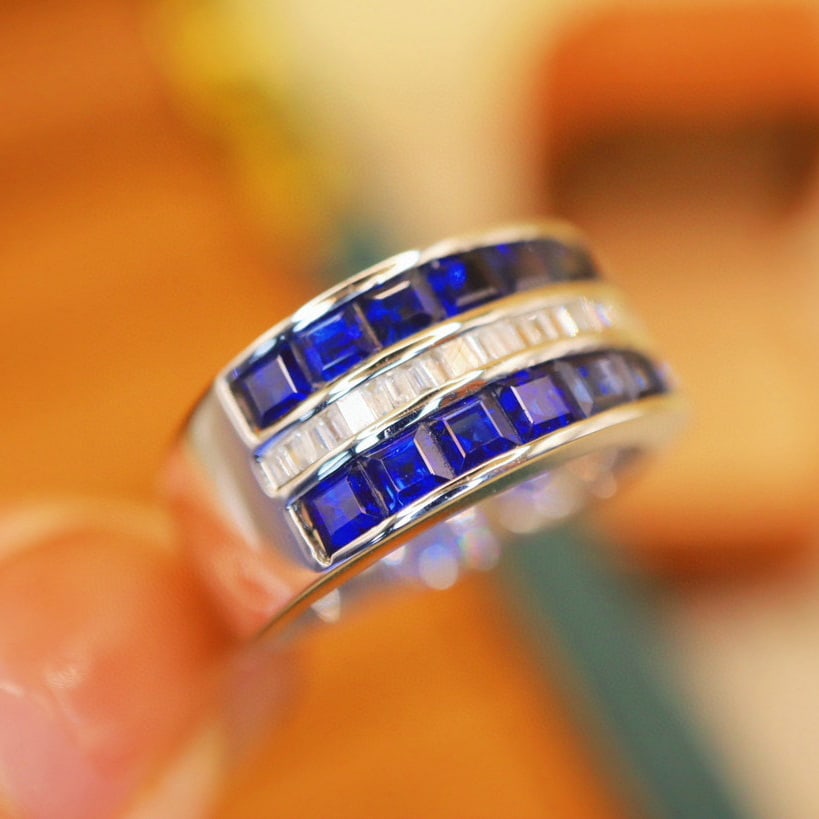 14k Gold 2.24 Ctw Vivid Blue Natural Sapphire & Diamond Ring - 2