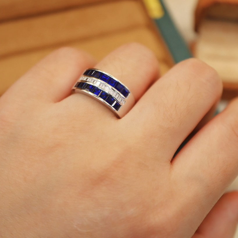 14k Gold 2.24 Ctw Vivid Blue Natural Sapphire & Diamond Ring - 6