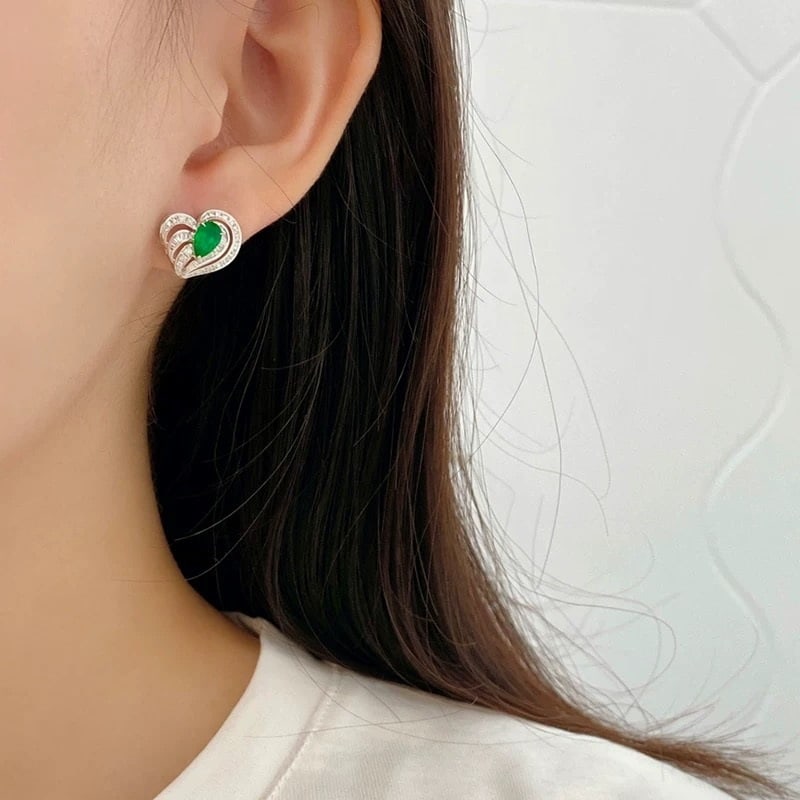 14k Gold 1.23 Ctw Vivid Green Natural Emerald & Diamond Earrings - 3