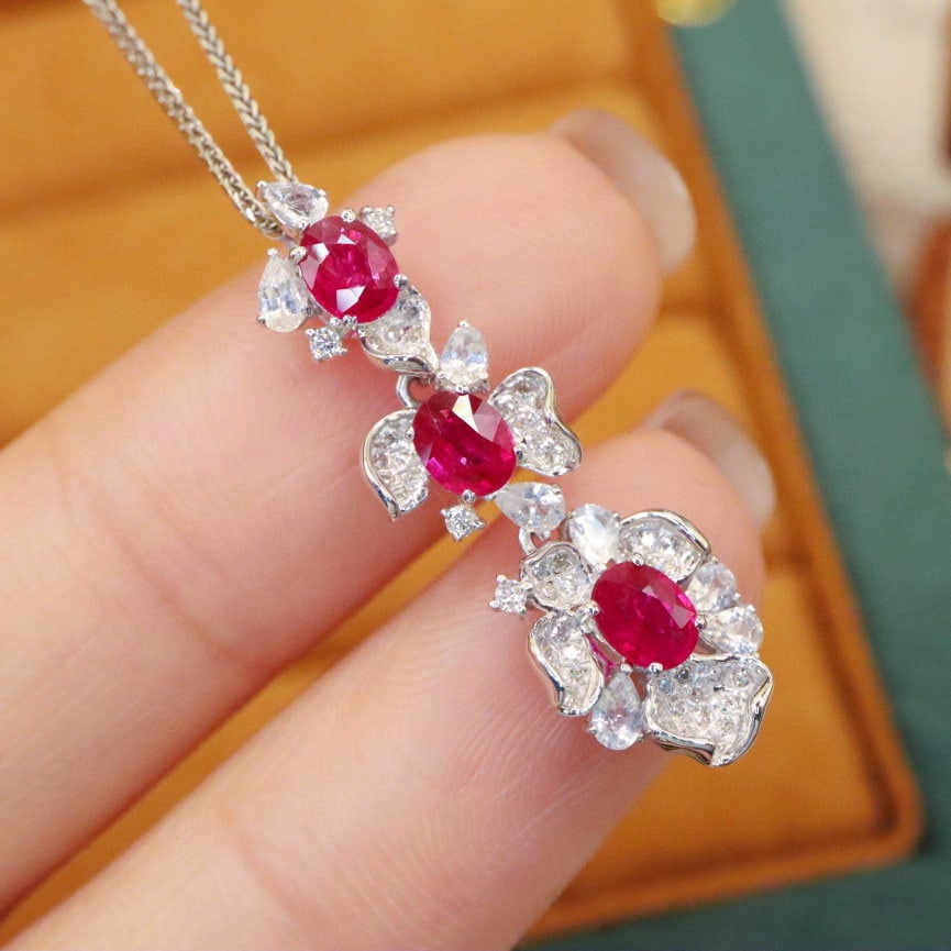 14k Gold 0.99 Ctw Natural Ruby & Diamond Pendant( Without Chain ) - 2