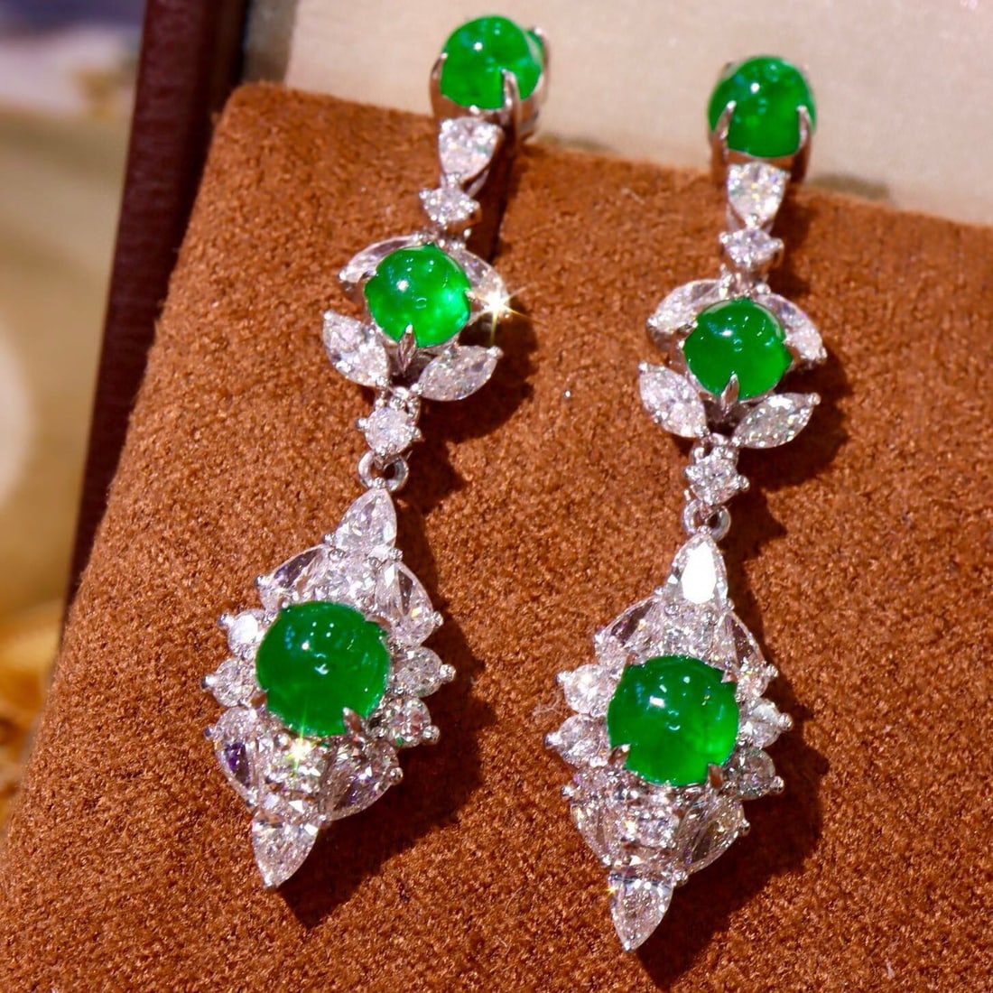 14k Gold 5.87 Ctw Vivid Green Natural Emerald & Diamond Earrings - 3