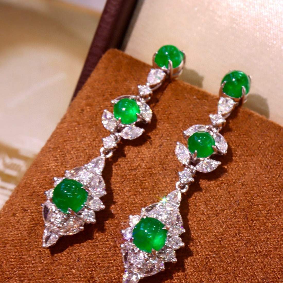 14k Gold 5.87 Ctw Vivid Green Natural Emerald & Diamond Earrings - 4