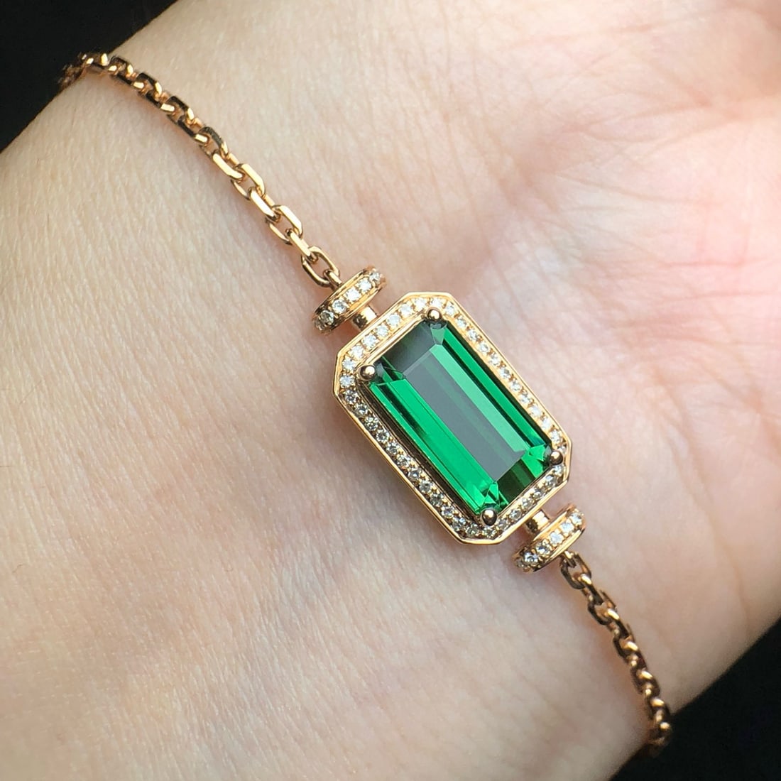 14k Gold 2.15 Ct Natural Tourmaline & Diamond Bracelet - 5