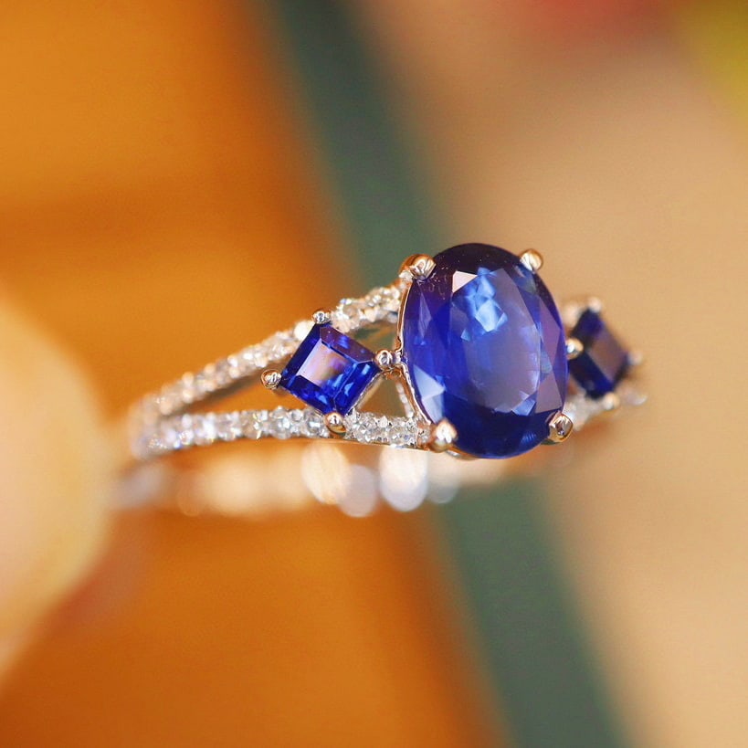 14k Gold 0.89 Ctw Natural Sapphire & Diamond Ring - 2