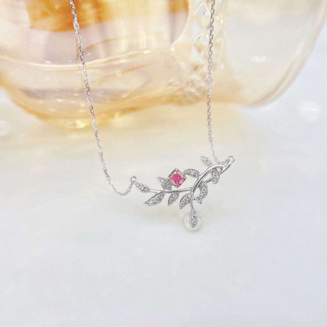 14k Gold 0.20 Ctw Natural Pink Diamond & Diamond Necklace - 3