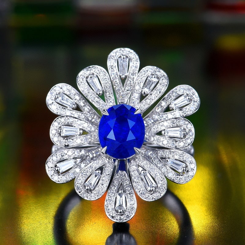 14k Gold 3.01 Ctw Natural Sapphire & Diamond Ring/pendant( Without Chain ): Ref:230940110 // gold content:14k gold // ring size:7. 25us // // main gemstone:sapphire // shape:oval // carat weight:2. 14ct // color:royal blue // treatment:natural // // adjacent gemstone 2 :