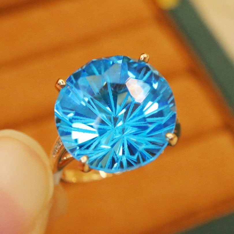 14k Gold 12.78 Ctw Natural Topaz & Diamond Ring - 2