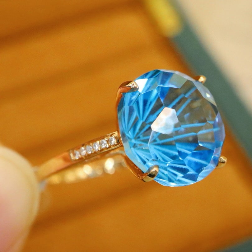 14k Gold 12.78 Ctw Natural Topaz & Diamond Ring - 4