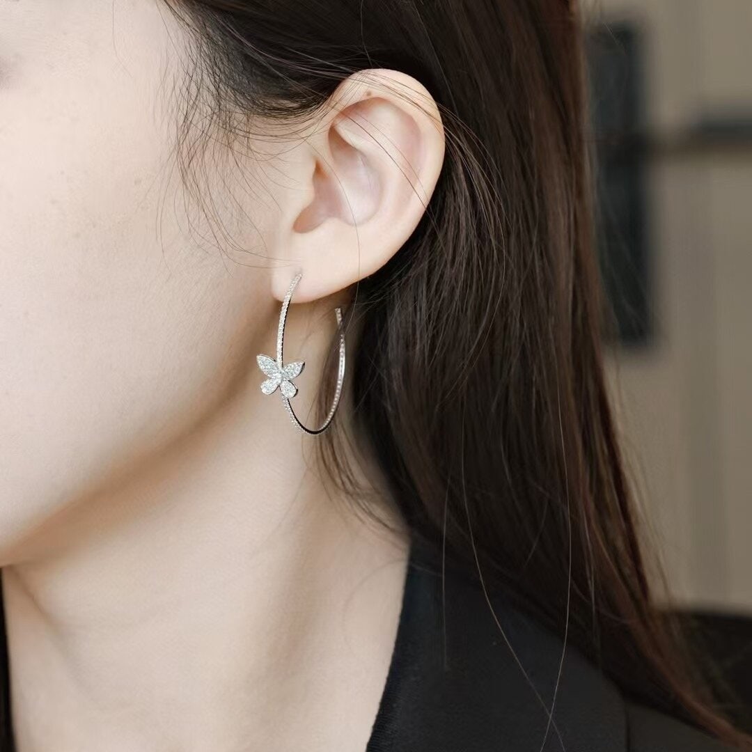 14k Gold 1 Ct Natural H Diamond & Butterfly Earrings - 2