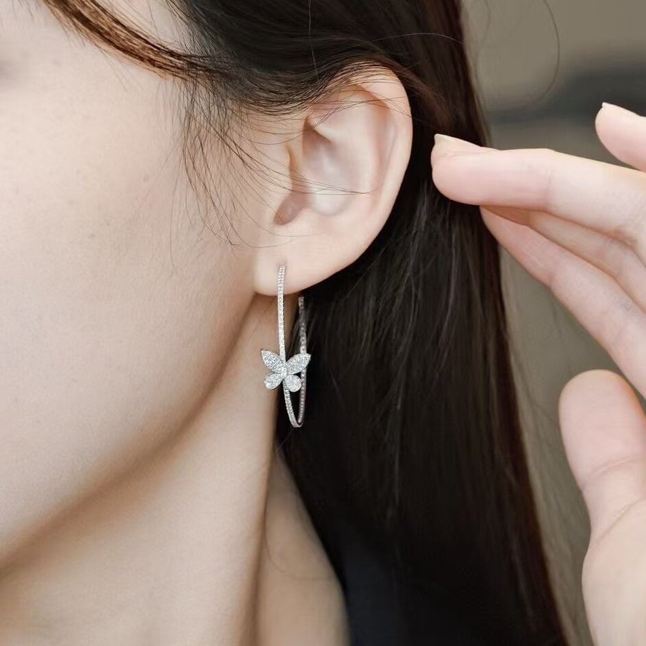 14k Gold 1 Ct Natural H Diamond & Butterfly Earrings - 3