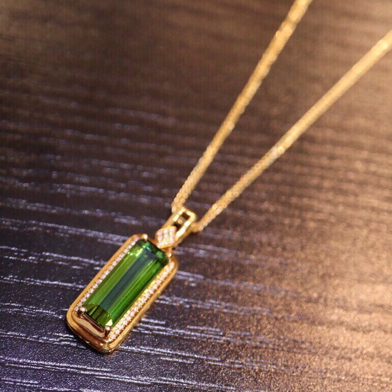 14k Gold 4.48 Ct Natural Tourmaline & Diamond Pendant( Without Chain ) - 3
