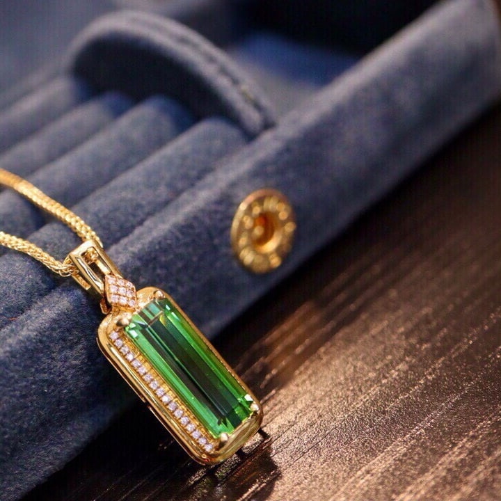 14k Gold 4.48 Ct Natural Tourmaline & Diamond Pendant( Without Chain ) - 5