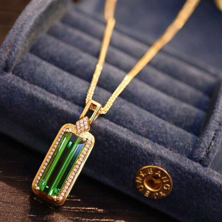 14k Gold 4.48 Ct Natural Tourmaline & Diamond Pendant( Without Chain ) - 6