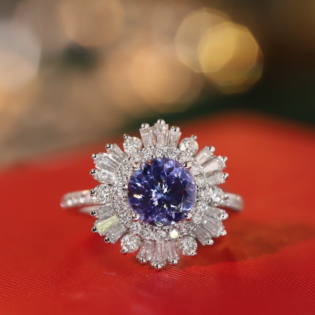 14k Gold 2.35 Ctw Natural Tanzanite & Diamond Ring: Ref:230940118 // gold content:14k gold // ring size:7. 25us // // main gemstone:tanzanite // shape:round // carat weight:1. 15ct // color:blue // treatment:natural // cut grade:g // // adjacent