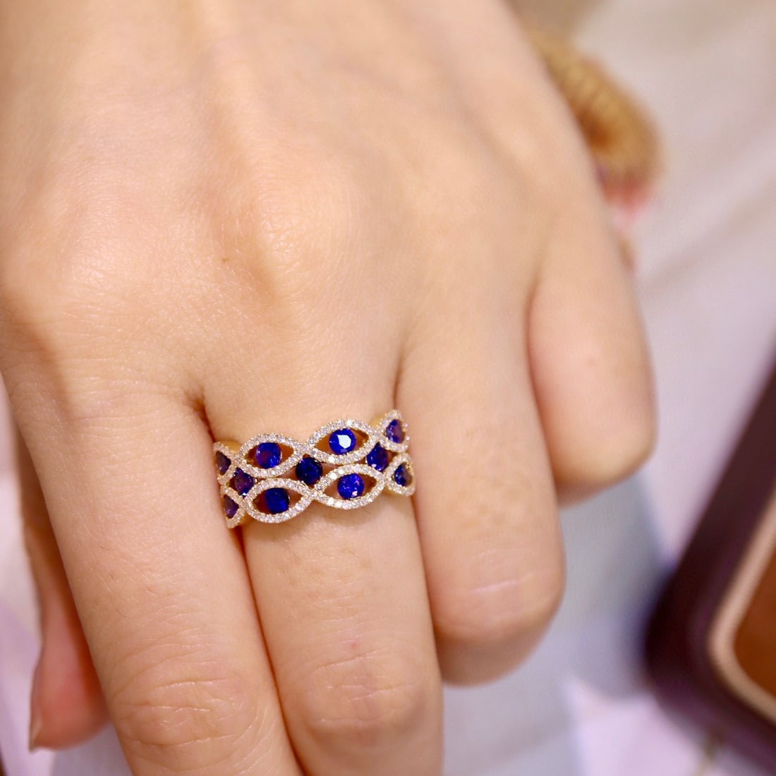 14k Gold 1.61 Ctw Vivid Blue Natural Sapphire & Diamond Ring - 5