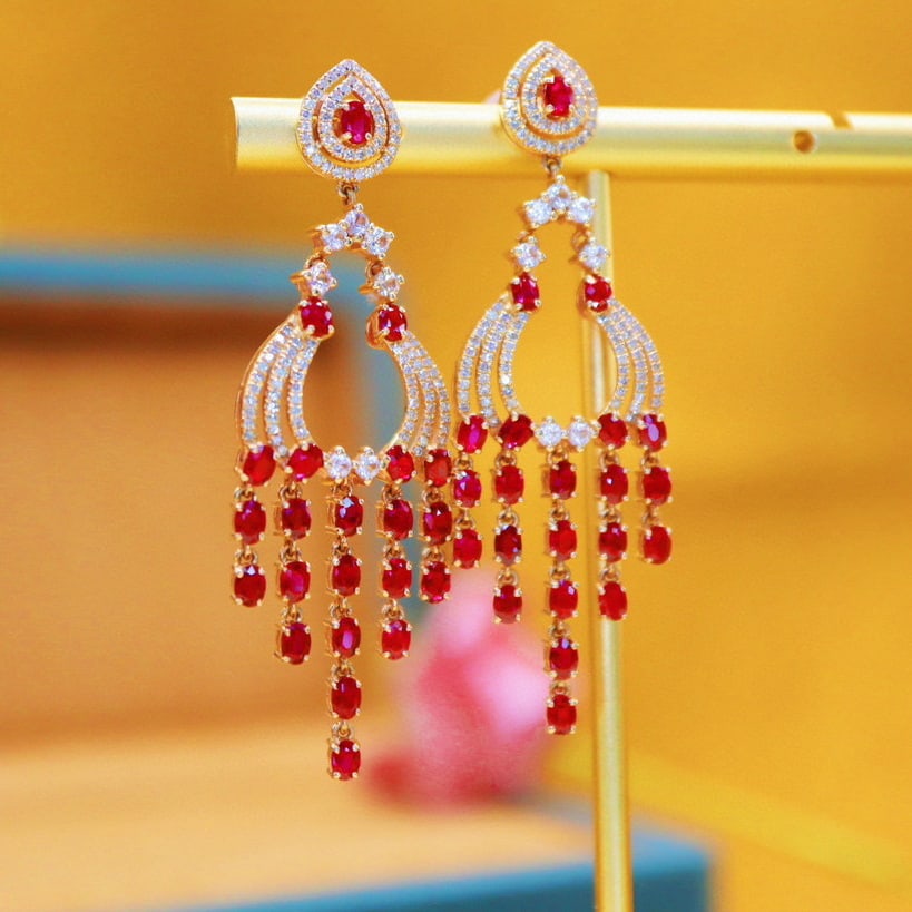 14k Gold 5.13 Ctw Natural Ruby & Diamond Earrings - 2