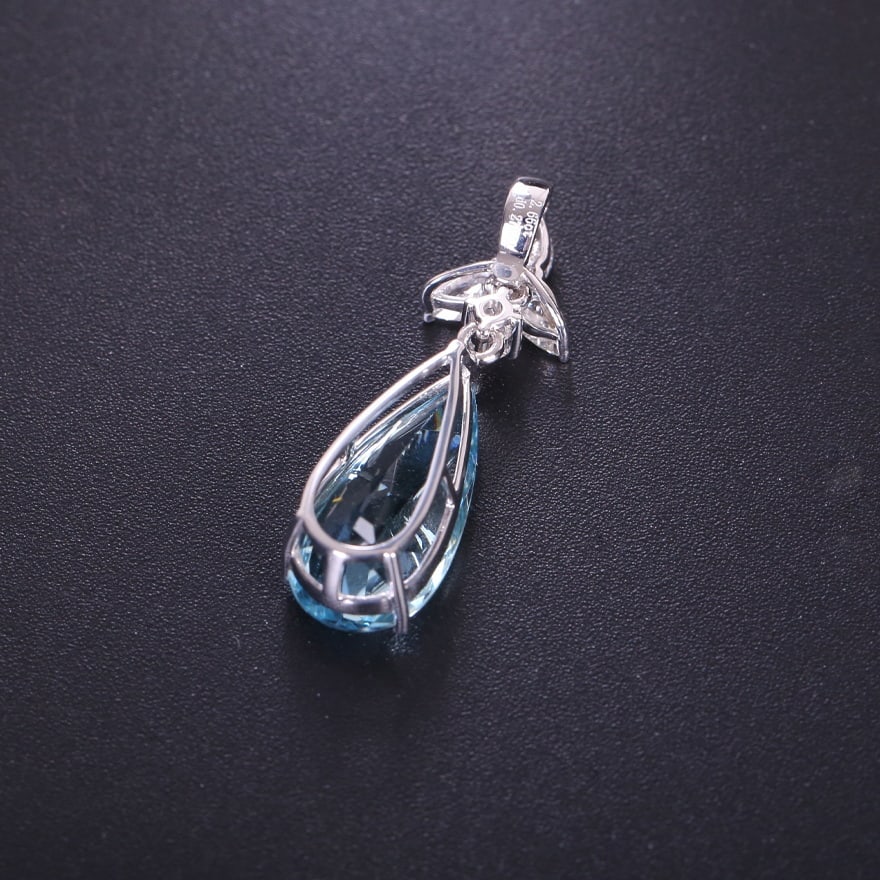 14k Gold 2.94 Ctw Natural Aquamarine & Diamond Pendant( Without Chain ) - 4