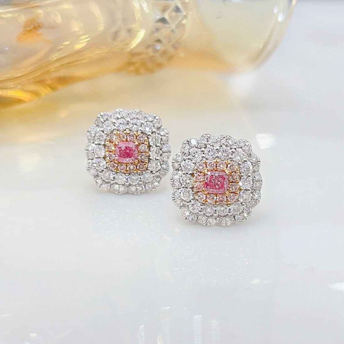 14k Gold 1.62 Ctw Natural Pink Diamond & Diamond Earrings - 5