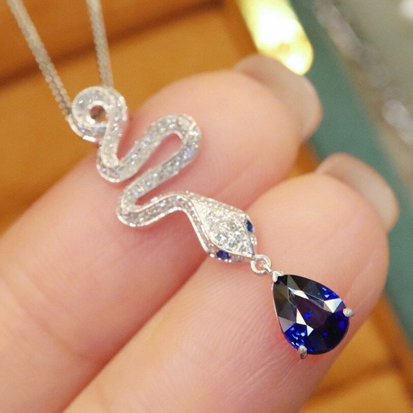 14k Gold 1.35 Ctw Natural Sapphire & Diamond Pendant( Without Chain ) - 2