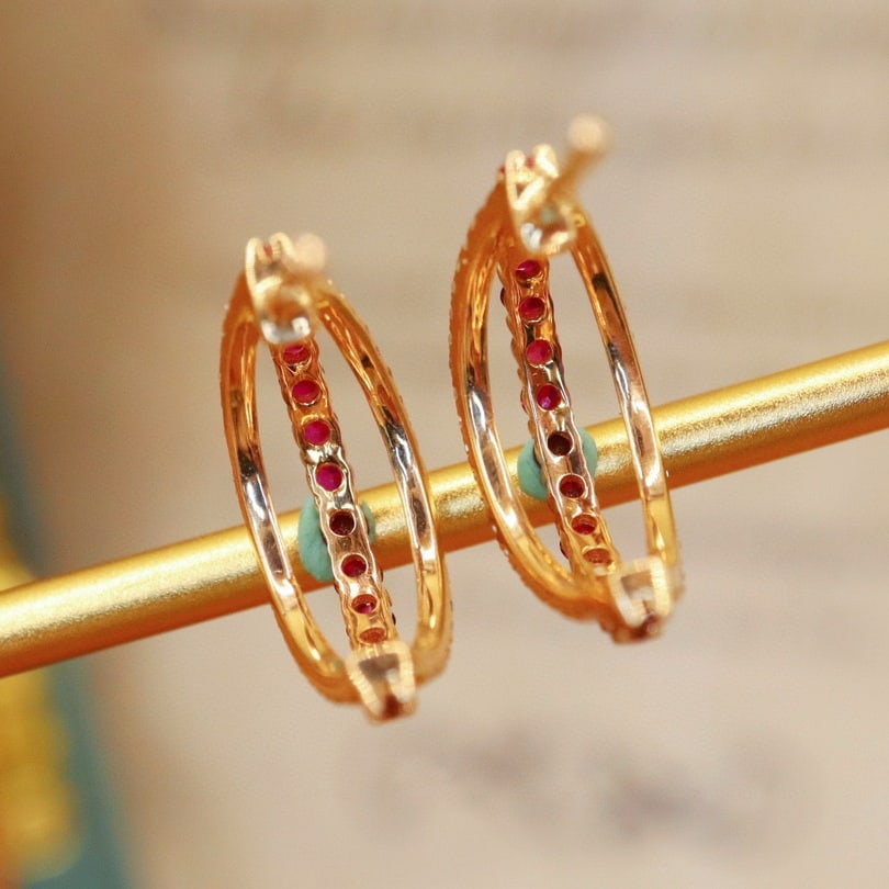 14k Gold 0.91 Ctw Natural Ruby & Diamond Earrings - 5