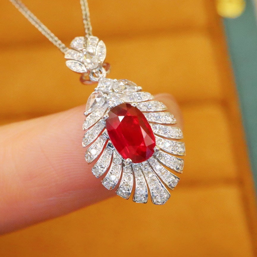 14k Gold 1.39 Ctw Natural Ruby & Diamond Pendant( Without Chain ) - 3