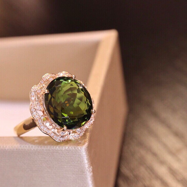 14k Gold 8.84 Ct Natural Tourmaline & Diamond Ring - 3