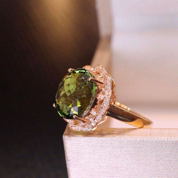 14k Gold 8.84 Ct Natural Tourmaline & Diamond Ring - 4