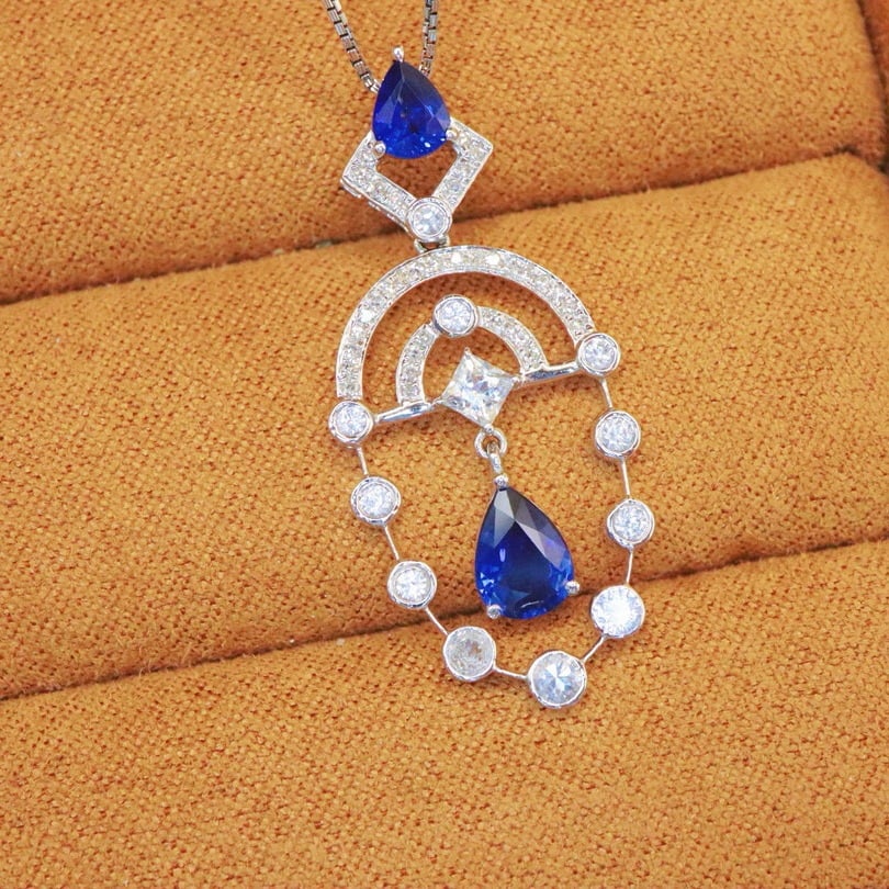 14k Gold 1.53 Ctw Vivid Blue Natural Sapphire & Diamond Pendant( Without Chain ) - 3