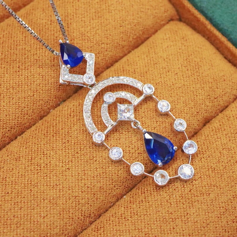 14k Gold 1.53 Ctw Vivid Blue Natural Sapphire & Diamond Pendant( Without Chain ) - 4